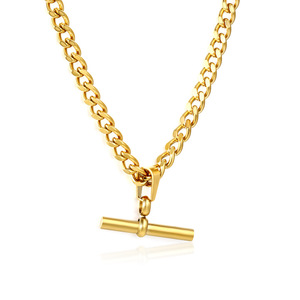 Collar con Colgante de Barra en T Geométrica de Acero Inoxidable, Cadena Larga de Moda Minimalista para Uso Diario - Product Image 1