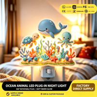 Lampe de nuit LED en acrylique OEM d'usine, animaux marins, à brancher, contrôle tactile, lumière douce et chaude, lampe murale décorative pour chambre d'enfant, dessin animé