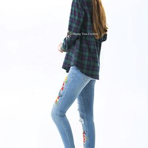 Blusa de Moda para Mujer, Camisa Bordada y Blusa de Algodón a Cuadros, OEM, Manga Larga - Product Image 2