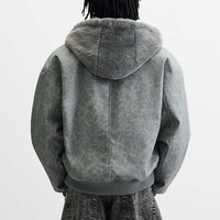 SYH fabricants personnalisé Double face imperméable Letterman veste hommes fausse fourrure fermeture éclair à capuche Bomber moelleux en peau de mouton veste hommes