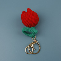 Porte-clés en forme de tulipe rouge et orange au crochet, fait main, durable, pour sac, porte-clés fleur douce, porte-clés de voiture