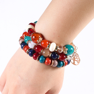 Nuevo Conjunto de Pulseras Elásticas de Cuentas de Vidrio Hechas <span class=keywords><strong>a</strong></span> Mano con Dije Geométrico del Árbol de la Vida para Mujer, Regalos Bohemios para Bodas y Fiestas - Product Image 4