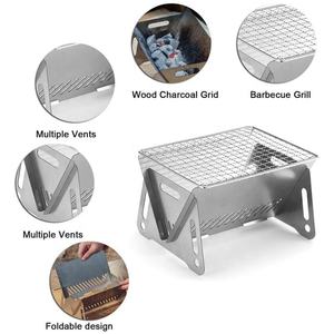Réchaud à bois pliable portable en acier inoxydable poli avec grille de 16x13cm pour le camping individuel et les barbecues - Product Image 5