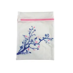 Custom Logo Printed Polyester Net Fine Mesh Bra Lingerie Wash Laundry Bag For Clothes