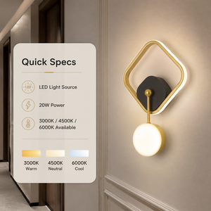 Applique murale LED moderne en acrylique avec cadre métallique, design carré, 20W, CCT sélectionnable, pour chambre, salon, couloir, hôtel - Product Image 4