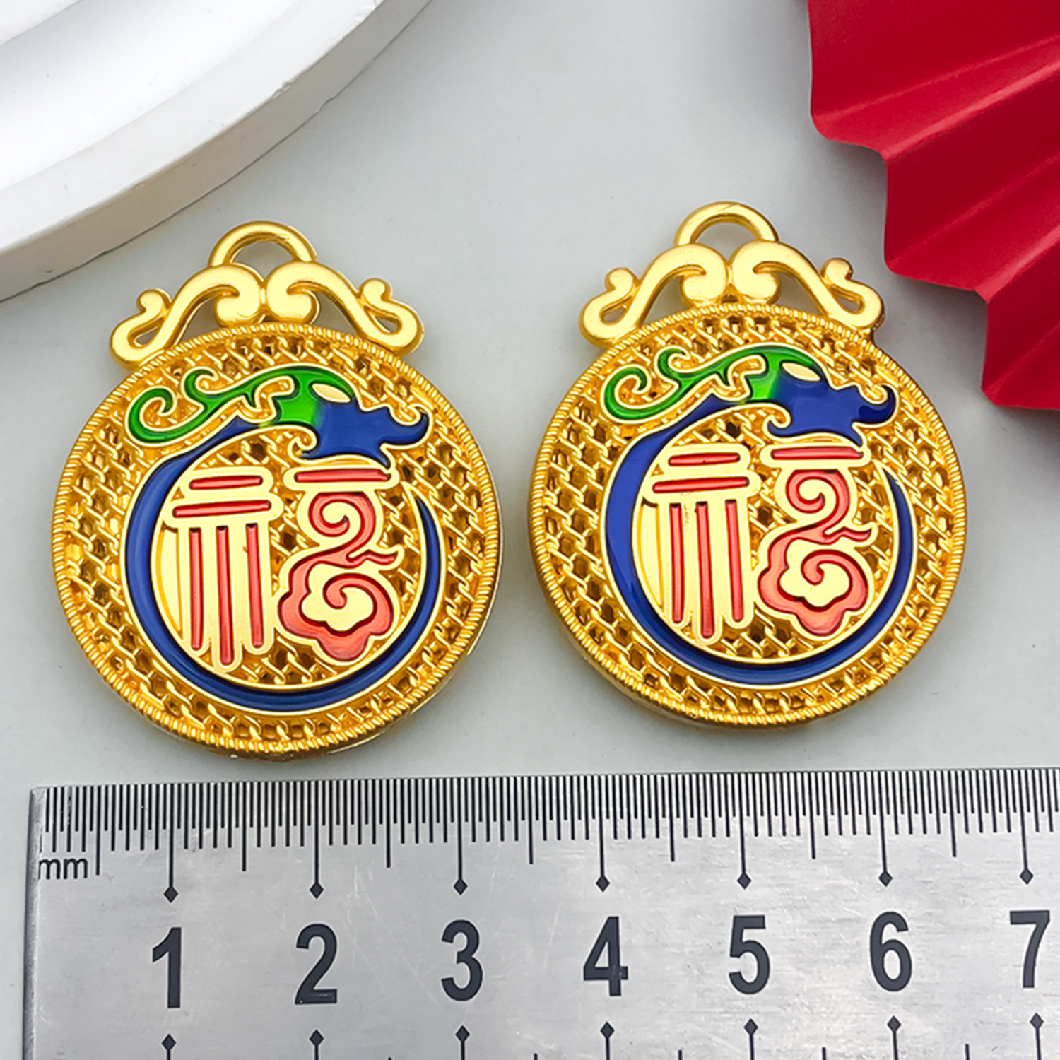 gold Huan Fu word 40x31mm-9.9g-2259