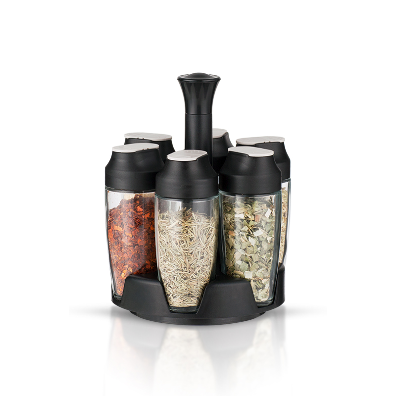 6 Jars and Rack Set - Black