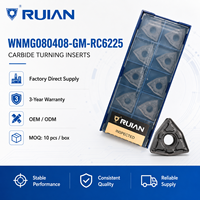 Plaquettes de tournage CNC en carbure de tungstène RUIAN WNMG080408-GM-RC6225, revêtement PVD, OEM pour PMK HRC35-60, garantie 3 ans