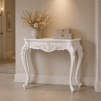 Meuble d'entrée classique européen, table d'entrée en bois sculpté, console de luxe blanche et dorée pour le couloir, décoration de salon
