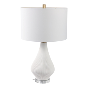 Modern Table Lamp Teardrop Textured Stoneware Base Fabric Shade Bedroom Living Room Bedside Desk - Product Image 3