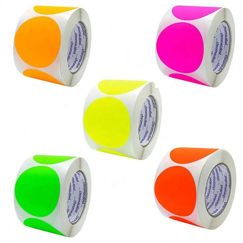 Selbst klebende wasserdichte 2 Zoll farbige runde Thermo etiketten rolle angepasst 1 Zoll farbige runde Thermo etiketten aufkleber