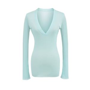 เสื้อคอวีลึกแขนยาวของผู้หญิงเสื้อโพลีเอสเตอร์100% นิ่มไม่ยับง่าย - Product Image 2