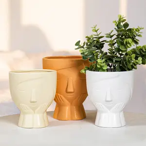 Ceramic Flower Pot Wholesale Personalized Ceramic Crafts Decor Unique Design Girl Figure Face Plant Pot OEM/ODM Custom Flowerpot
