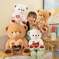 Ours en peluche blanc, marron, rouge en forme de cœur, jouet en peluche « Je t'aime », animal en peluche, coussin décoratif, cadeau pour la Saint-Valentin et la Fête des Mères