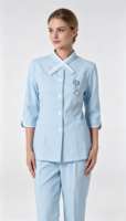 Ensemble d'uniformes infirmiers tissés pour femmes, col mandarin blanc, taille cintrée, confortables et légers pour l'hôpital et la clinique