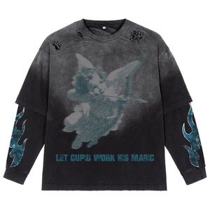 T-shirt graphique surdimensionné pour homme à manches deux couches avec impression numérique lourde 100% coton - Product Image 2