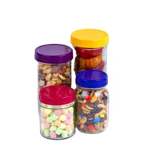 Tarros de vidrio de 8oz personalizados, frascos de lata con tapas de tornillo de plástico coloridas