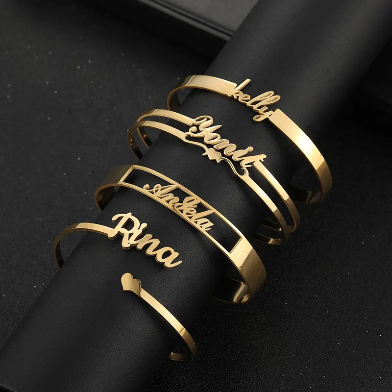 2022 Nieuwe Rvs Gepersonaliseerde Custom Logo Naam Hanger Bangle Armband Voor Vrouwen Aangepaste Sieraden Kid Gift Groothandel