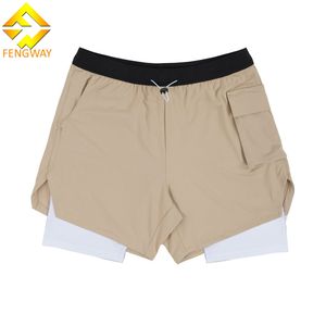 Personnalisé 2-en-1 Double Couche <span class=keywords><strong>Combi</strong></span>-<span class=keywords><strong>Short</strong></span> Pantalon à Cinq Points Hommes Casual Solide Motif Sportswear Gym Running Shorts Style Cargo - Product Image 3