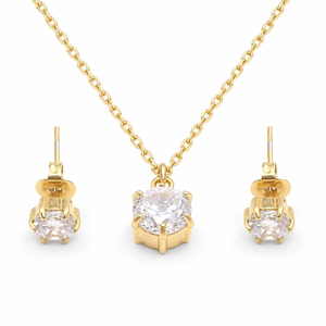 Ensemble Collier Pendentif Solitaire et Boucles d'Oreilles en Acier Inoxydable Plaqué Or PVD 18K avec Zircon Cubique Rond à 6 Griffes, Bijoux pour Femme, Vente en Gros, Personnalisation OEM - Product Image 1