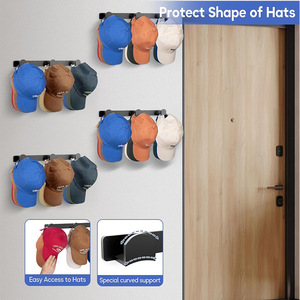 <b>Wall</b> Mounted Baseball Cap <b>Storage</b> Rack Black 2 Tier Hanging Organizer For <b>Bedroom</b> Living Room Behind Door - Product Image 4