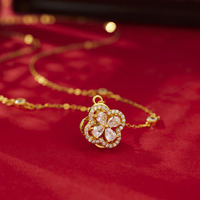 Collier en argent S925 plaqué or avec zircon en forme de fleur, style chinois léger et luxueux, pendentif de mariage pour femme, collier de clavicule