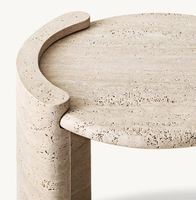 Table en travertin beige à texture naturelle |   Table d'appoint/table à thé moderne, polie, imperméable, pour l'intérieur, ambiance décontractée, essentielle