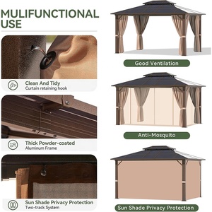 Pergola Bioclimatica 3x3m con Tetto Rigido in Policarbonato a Doppia Copertura Ventilata, Gazebo da Giardino con Grondaie e Zanzariera - Product Image 5