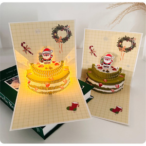 Tarjeta de Felicitación 3D con Luz Musical y Diseño de Pastel de Cumpleaños, Material de Papel, para Navidad y Cumpleaños - Product Image 2