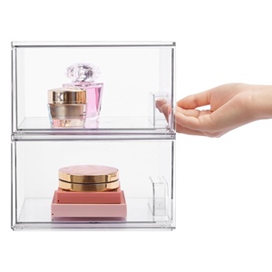 4 buah laci penyimpanan Stackable Bening, penyusun <span class=keywords><strong>Makeup</strong></span> kamar mandi akrilik tinggi 4.4 inci untuk pengaturan rumah dan penyimpanan - Product Image 5