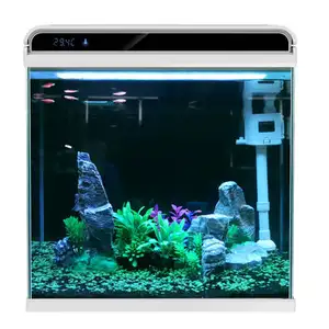 MOQ 500 pieces Wholesale Automatic Filter betta fish tropical fish live LED table fish farming tank aquarium