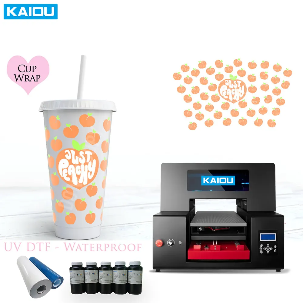 KAIOU A3 UV DTF Printer with 2pcs XP600 Printheads for mug/ cup wrap uv dtf flatbed printer