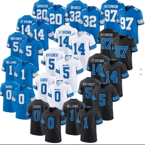 Bóng đá Jerseys 0 Gibbs 97 Hutchinson 16 Jared goff 14 ST nâu 20 Sanders 58 Sewell 5 Montgomery khâu Jersey sư tử Detroit - Product Image 1