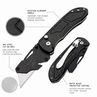 Couteau utilitaire multi-usages avec lame en acier inoxydable SK5 OEM à changement rapide, manche en aluminium noir