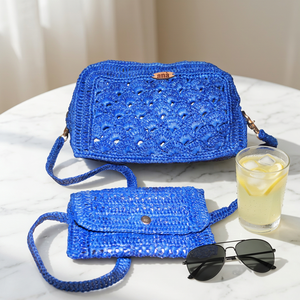 Bolso de Mano Pequeño de Crochet de Lujo para Mujer, Estilo Bohemio Azul de Verano con Correa, Patrón Geométrico, para Uso Diario - Product Image 6