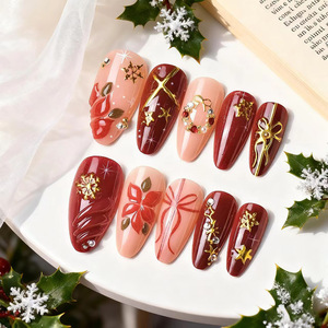 Uñas Postizas de Lujo Premium ABS, 24 Piezas, Medianas, Almendradas, con Diseño de Flores y Copos de Nieve Navideños, Más Vendidas - Product Image 3