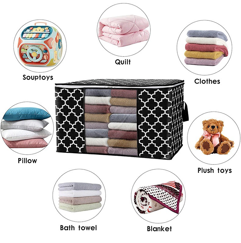 Cotton quilt storage bag large capacity moving printing non-woven organizing box foldable household clothes storage bag