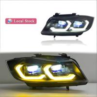 Feux LED de voiture JY 12V pour BMW E90, phares 2005-2012, jaune blanc, DRL, taille standard OEM, Angel Eyes, projecteurs automatiques, feux de route