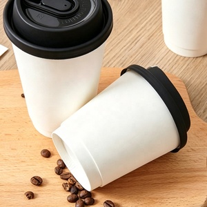 Gobelet à café en papier blanc jetable écologique à paroi simple ou double avec couvercle pour boissons chaudes - Product Image 1
