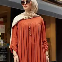 Nieuwe Moslim Multi-color Leisure Losse Lange Mouw Kraag Comfortabele Gratis Grootte Vrouwen Geplooide Jurk Sexy Streetwear