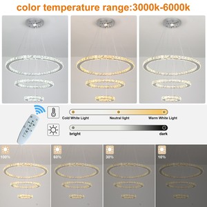 Lustres modernes pour salon avec éclairage en cristal, variateur d'intensité 3000K-6000K, télécommande, luminaires suspendus LED nordiques pour la maison - Product Image 3