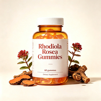 Complément alimentaire en gommes à la rhodiola rosea sans sucre, marque privée OEM, naturel, pour soulager le stress, réduire la fatigue et stimuler l'énergie quotidienne