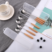 Cuillère à café suspendue en acier inoxydable avec manche en bois pour dessert crème glacée créative