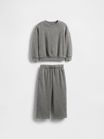 Vêtements pour enfants en gros, ensemble vintage en deux pièces avec pull à col rond et short à poches, effet délavé à l'acide