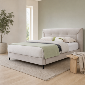 Cama Moderna Tapizada con Cabecero Acolchado con Botones, Plataforma de Tela Acolchada con Patas de Metal, Tamaño King para Recámara Principal - Product Image 3