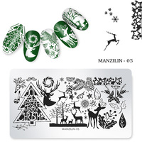 Pochoir de transfert d'art d'ongles rectangulaire flocon de neige de Noël transfrontalier, plaque en acier, outil d'impression, logo personnalisé MP0062