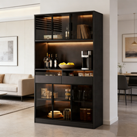 Meuble à vin moderne en bois avec éclairage LED et portes vitrées, design autoportant pour chambre et salle à manger, rangement pour bar à domicile