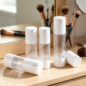 Petites bouteilles à pompe sans air en plastique AS de 15 ml, recyclables, transparentes, pour l'emballage des soins de la peau - Product Image 5
