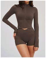 Ensemble de vêtements de sport pour femmes, en spandex/nylon, anti-transpiration, avec fermeture éclair, veste courte à manches longues, short taille haute (moulant), uni