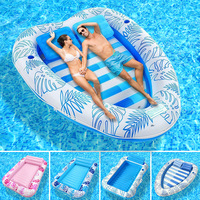 Lit d'eau gonflable portable pliable en PVC, double trou rond, en forme de feuille, jouet aquatique, radeau flottant, modèle JY-095